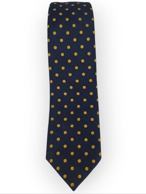 Yves Saint Laurent Men's Navy Blue And Gold Polka Dot Microfiber Tie EUC